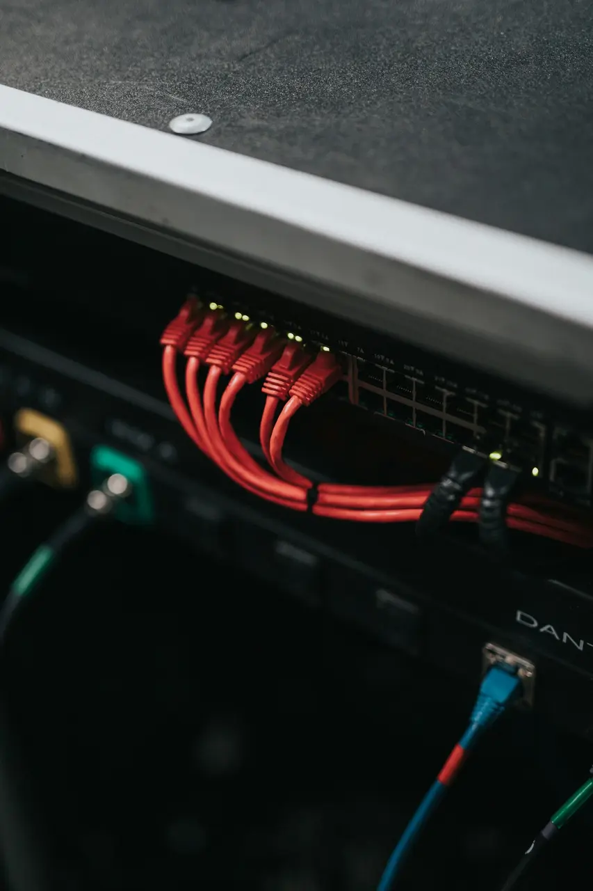 Ethernet cables connected to network equipment